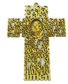 Adorno cruz con oración "Dios te salve" y Virgen de Guadalupe de madera